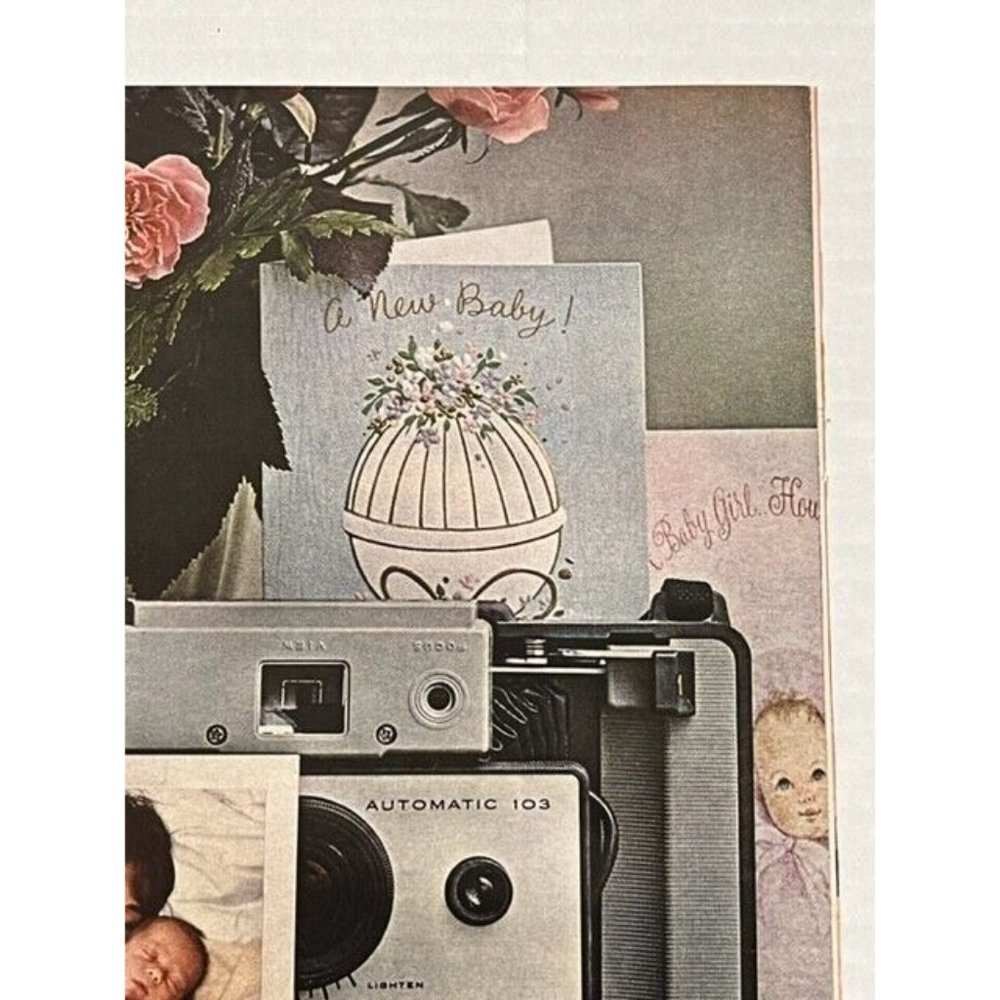 Vtg 1960s Polaroid Color Pack Camera Print Ad Mother & Baby Twins Bouquet Love - Picture 3 of 5